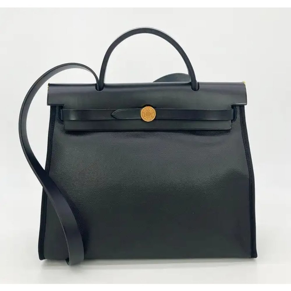 NEW Hermès Herbag Zip PM 31 Toile H Berline Vache Hunter Black Ecru - Picture 2 of 8